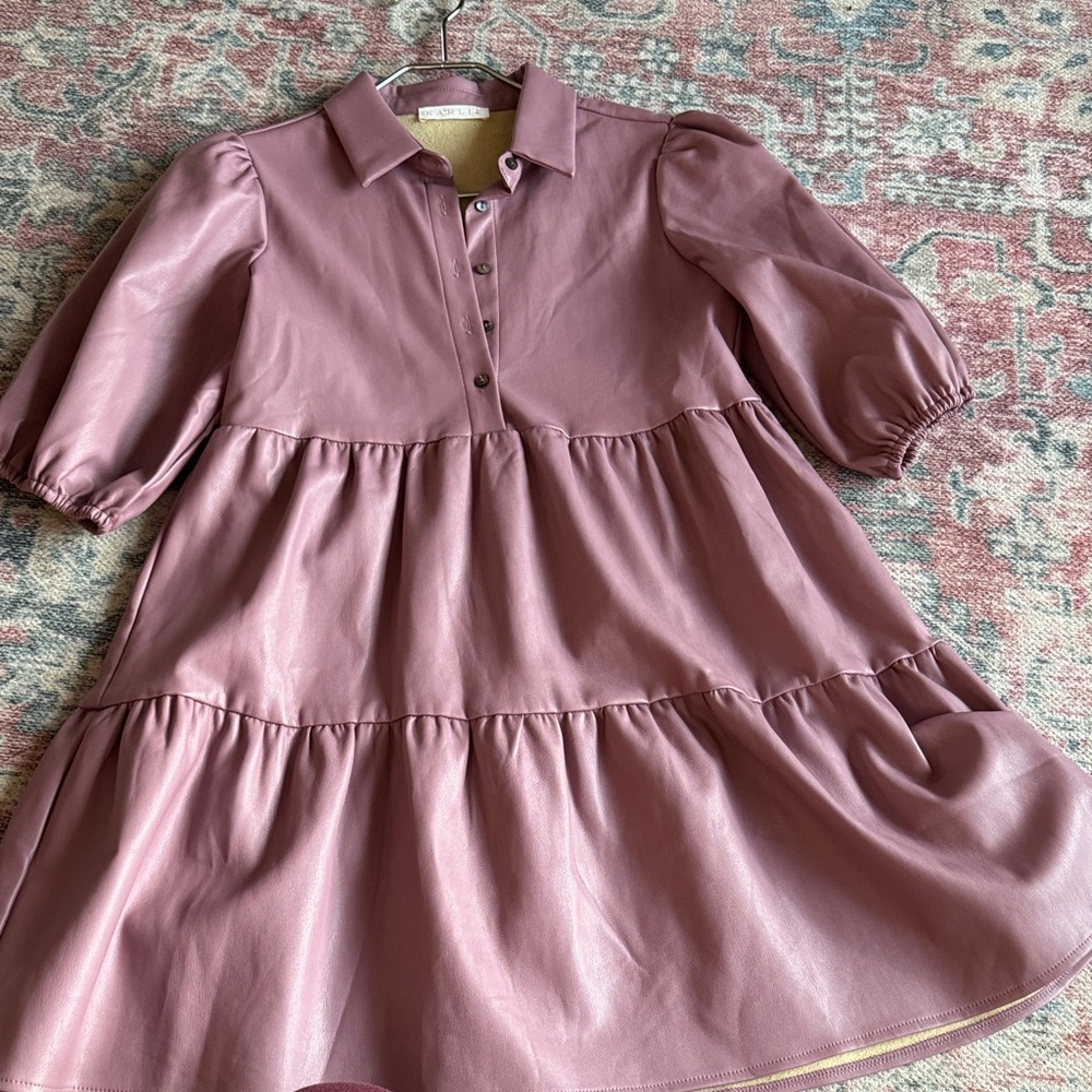 Karlie Leather Tiered Polo Dress in Dusty Rose